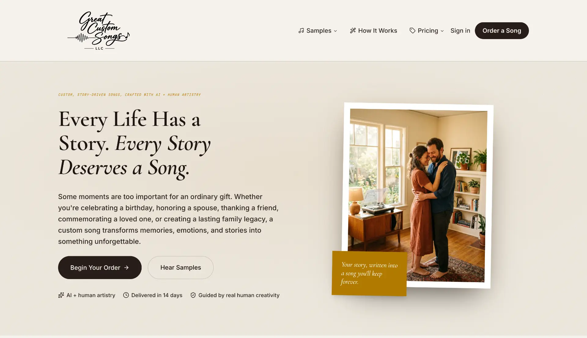 Screenshot of Great Custom Songs website